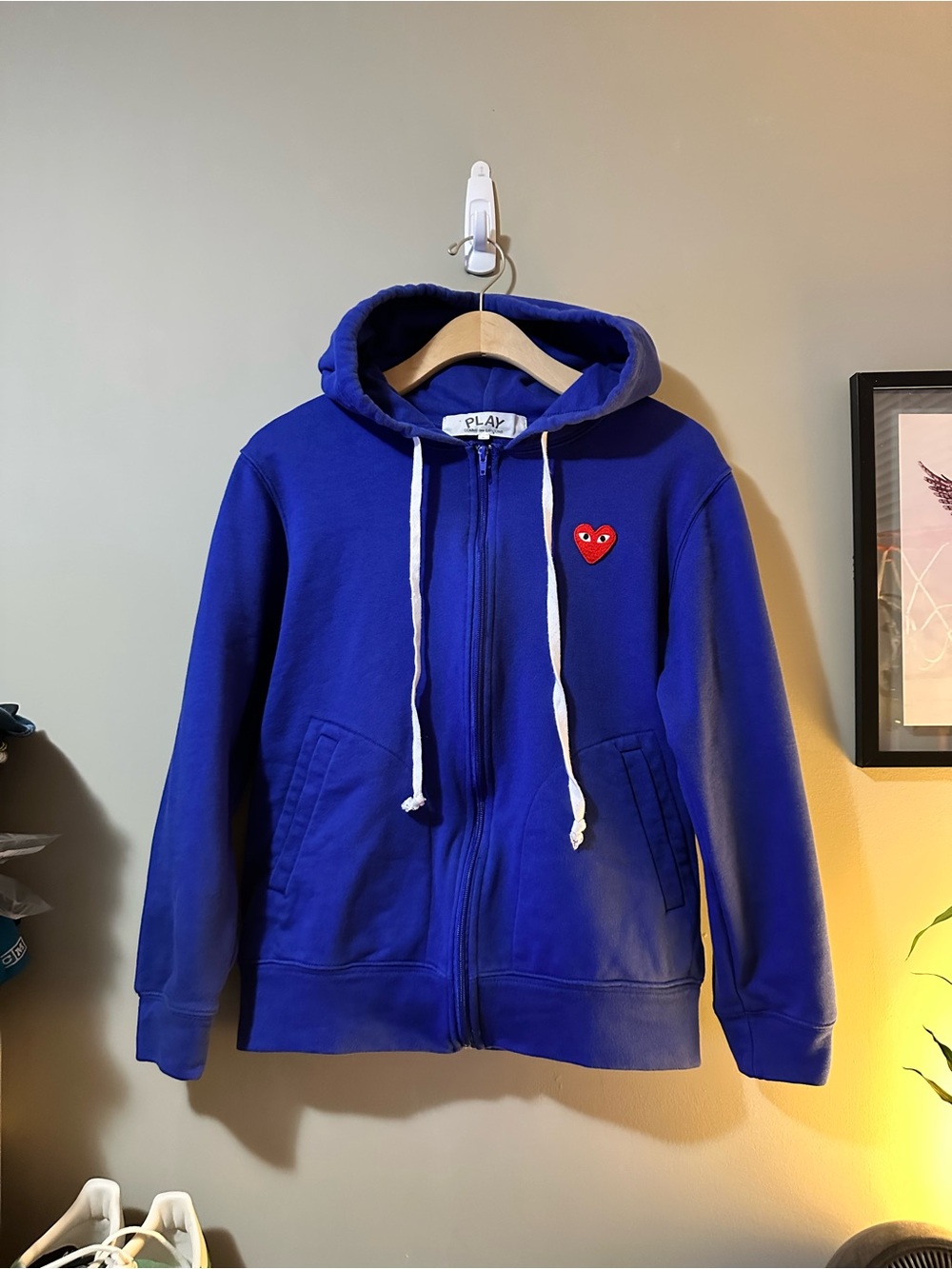 Comme des Garcons PLAY Royal Blue Kids Zip Hoodie with Red Heart